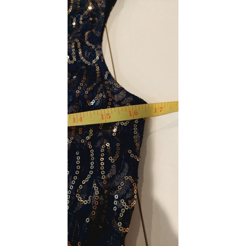 Candalite Women's Size Small Dress Blue with Gold Accents Maxi Length Sleeveless - Picture 11 of 12